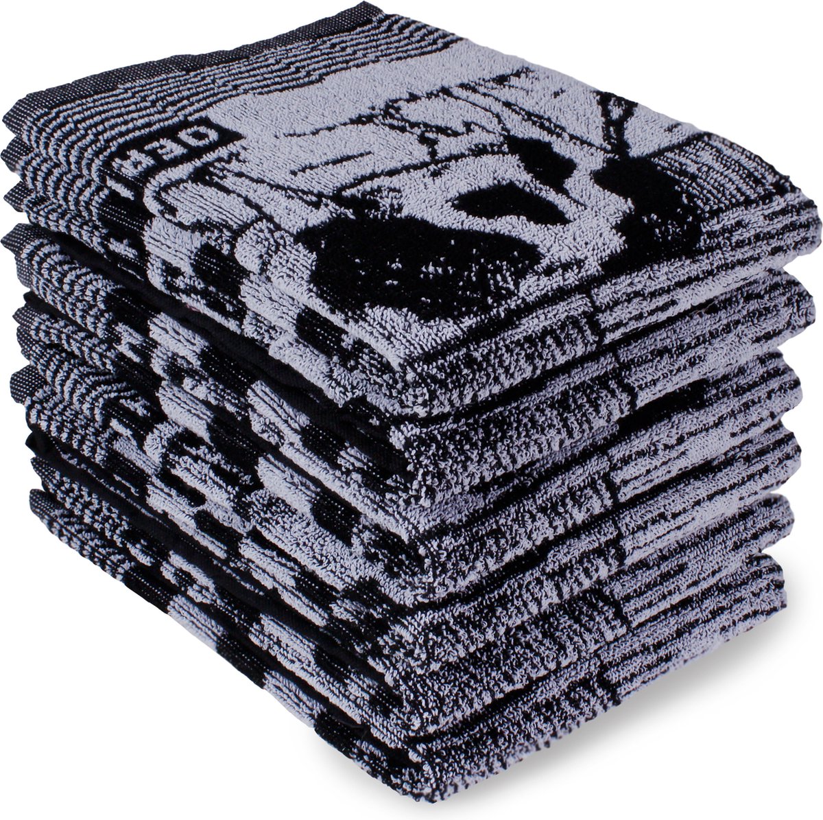 DoubleDry Luxe Keukenhanddoeken Set - 6 Stuks - 50x50 cm - 100% Katoen - Hoge Absorptie & Duurzaam - Boerderij, Zwart
