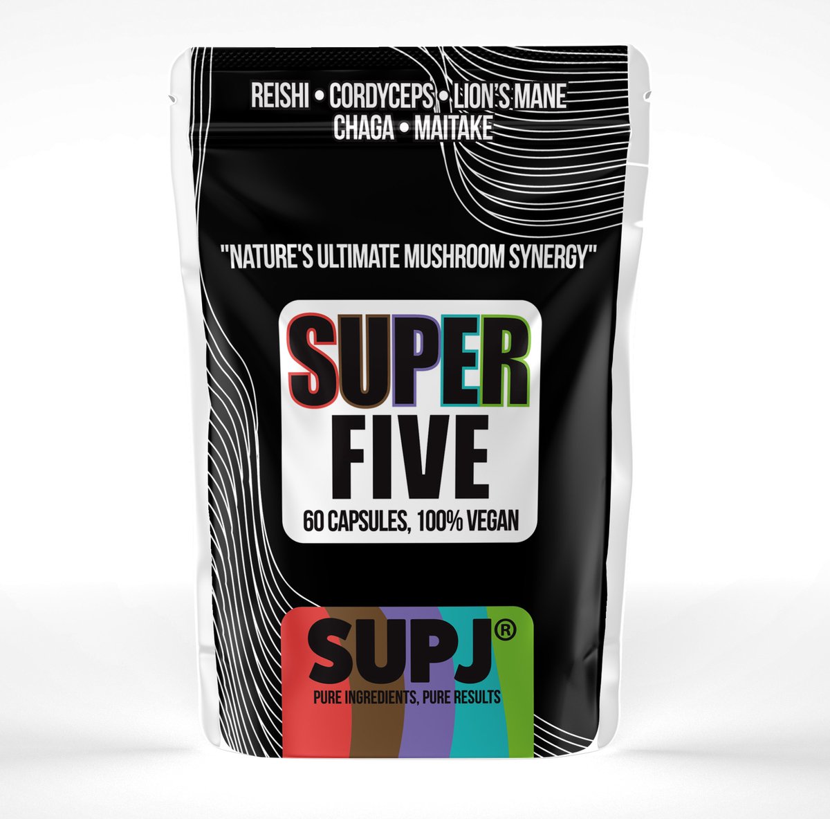 Goedkoopste SUPJ - Super Five Mushroom Mix Capsules 60 Stuks - 400mg per capsule - Lion's Mane - 30 Polysacchariden - Reishi - Cordyceps - Maitake - Chaga - Supplement - Superfood - Paddenstoelen - Vegan - Vitaal