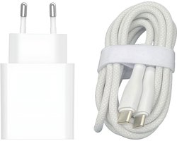 USB C Snellader - Geschikt voor iPhone 16 Oplader en Samsung - USB-C Adapter + 2 Meter USB C naar USB C Kabel - Wit