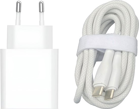 USB C Snellader - Geschikt voor iPhone 16 Oplader en Samsung - USB-C Adapter + 2 Meter USB C naar USB C Kabel - Wit