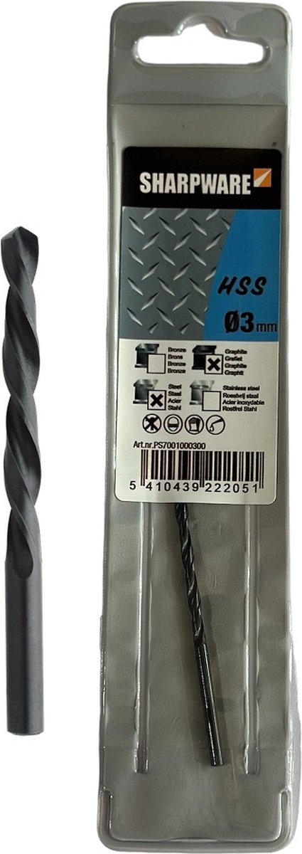 Sharpware metaalboren – metaalboor HSS DIN 338 - Ø 3 mm – per stuk