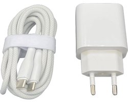 USB C Adapter met USBC naar USB C Kabel 2 Meter - 25W Super Fast Charge - Geschikt voor iPhone 16, iPhone 15, Samsung Snellader - Wit