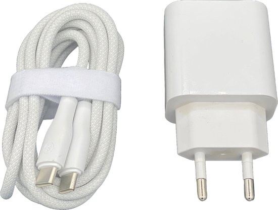USB C Adapter met USBC naar USB C Kabel 2 Meter - 25W Super Fast Charge - Geschikt voor iPhone 16, iPhone 15, Samsung Snellader - Wit