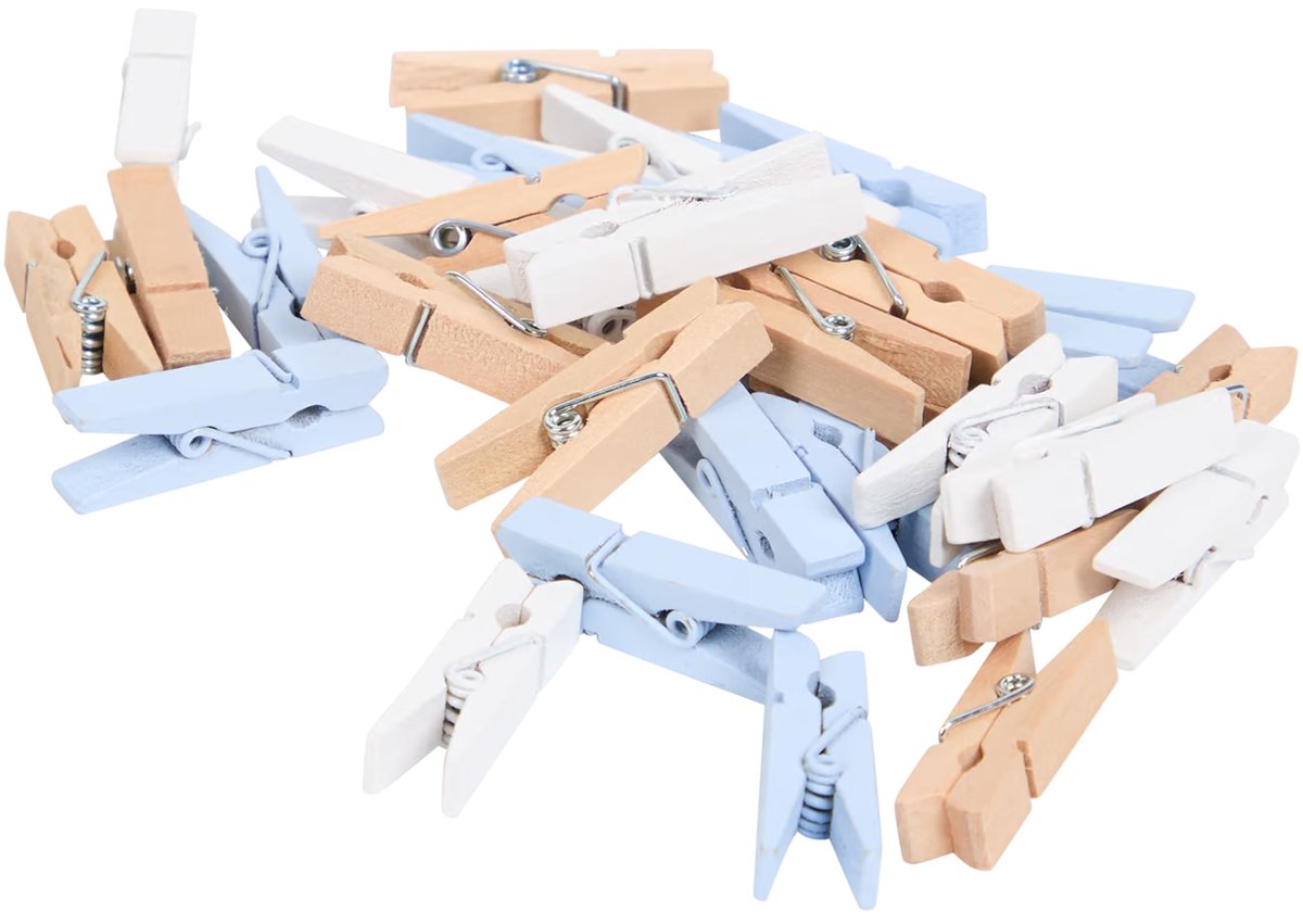 Mini Houten Wasknijpers 32 stuks blank/wit/blauw 3,5 CM - Knijpertjes Mini - Knijpers Mini