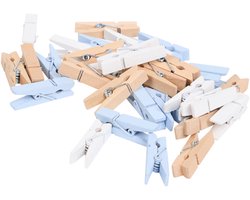 Mini Houten Wasknijpers 32 stuks blank/wit/blauw 3,5 CM - Knijpertjes Mini - Knijpers Mini