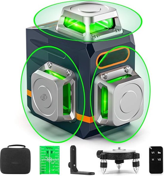 4x360° Laserlijn Kruislijnlaser, 16-lijns zelfnivellerende laserniveau twee 360° verticale en twee 360° horizontale laserniveaus met pulsmodus, afstandsbediening en twee oplaadbare batterijen 4x360° Laserlijn Kruislijnlaser, 16-lijns zelfnivellerende laserniveau twee 360° verticale en twee 360° horizontale laserniveaus met pulsmodus, afstandsbediening en twee oplaadbare batterijen