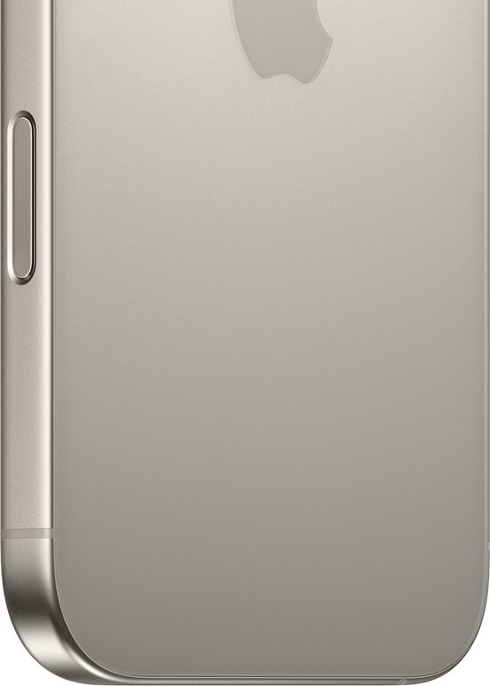 Detailopname van de onderkant van een iPhone 14 Pro Max in naturel titanium.