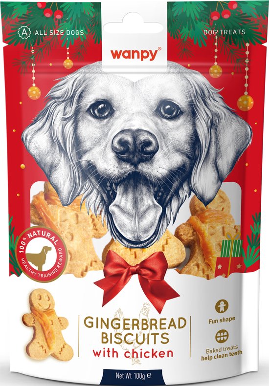 Foto: Wanpy kerstkoekjes gingerbread biscuits voor honden 3x100 gram