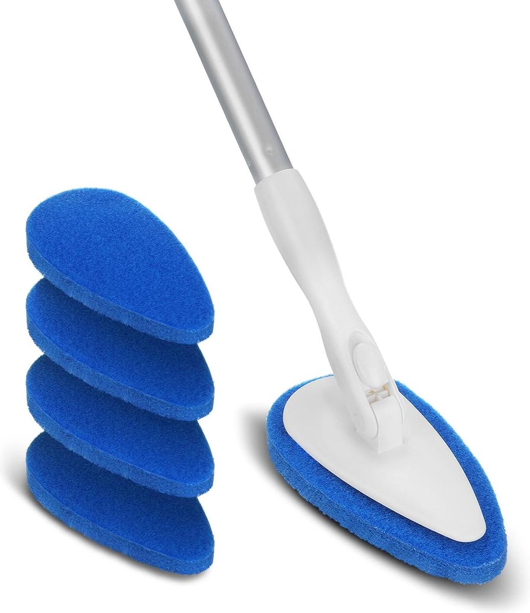 Goedkoopste Reinigingsborstel voor badkamer douche - schrobber met steel en tegelreiniger - 5 krasbestendige pads - badkamerreiniger met 130 cm steel - voor douchewand, badkuip, badkamermuur en vloer schrobber met steel