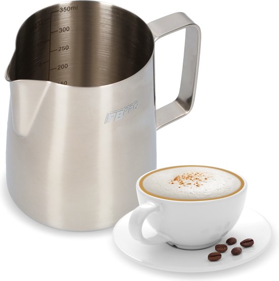 Pichet à mousse de lait - Pichet à lait en acier inoxydable - Barista - Pichet à lait - Fournitures pour machine à expresso - 350 ML - Couleur argent
