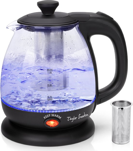TRESKO® Glass Kettle 1.8 L Stainless Steel with Tea Strainer and Lime
