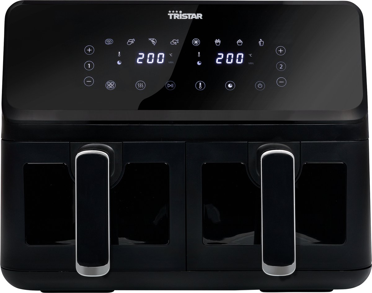 Afbeelding 2 van Tristar Airfryer XXL FR-9040 - 2 x 4 liter - Heteluchtfriteuse - PFAS vrij - Dubbele Airfryer met Kijkvenster - 8 programma's - Twee onafhankelijke kookzones - Zwart
