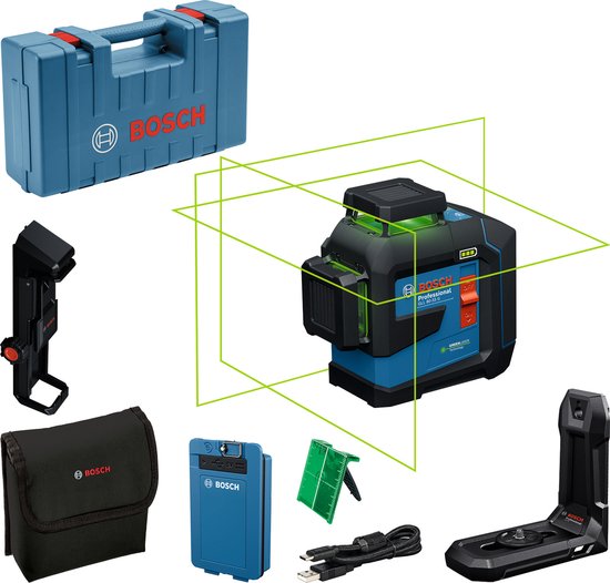 Bosch Professional GLL 80-33 G - Lijnlaser - (1 x accu BA 3.7V 3.0Ah XL Li-Ion, laserrichtbord, houder LB10, USB-A naar USB-C kabel, tas)