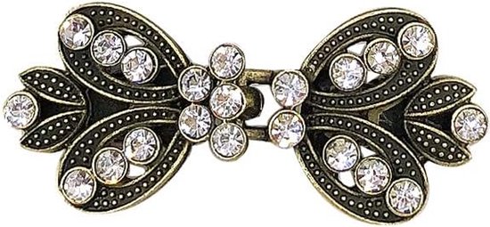 Kledingclip in vlindervorm, bezet met strass, in bronskleur.