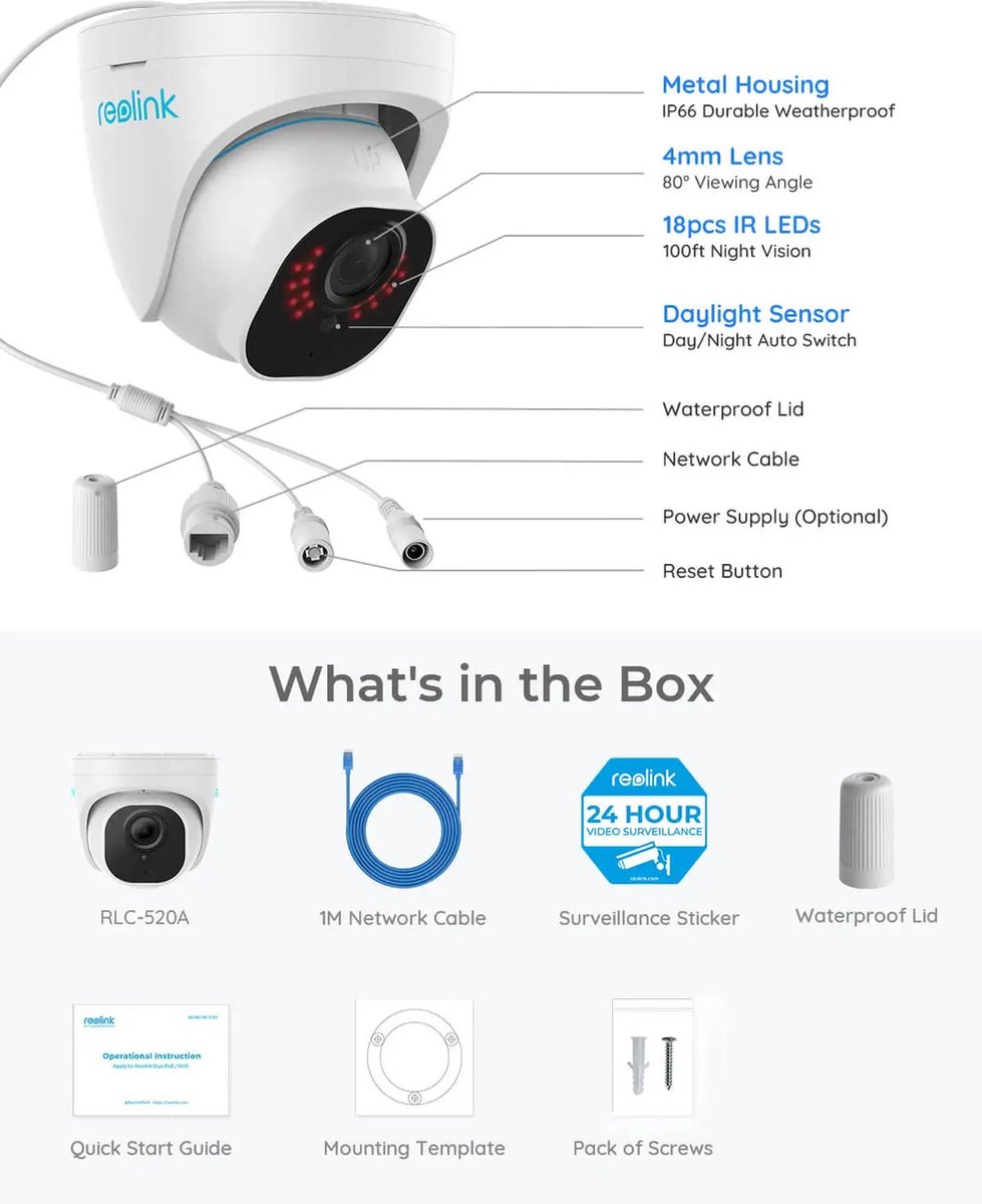 Reolink Smart Security Camera - 5MP PoE - Nachtzicht - Slimme Persoon/Huisdier/Voertuig Detectie - Bewakingscamera - Ingebouwde Microfoon -Geluidsopname- Google Assistent - Waterproof IP67 – foto 3