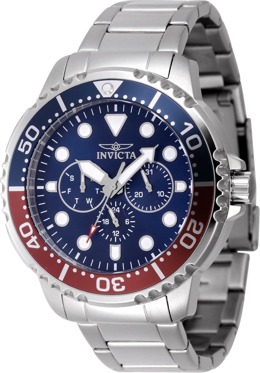 Invicta Pro Diver 47227 Heren Horloge - Waterdicht - Analoog - Quartz Uurwerk - Roestvrij Staal met blauwe Wijzerplaat - 48mm