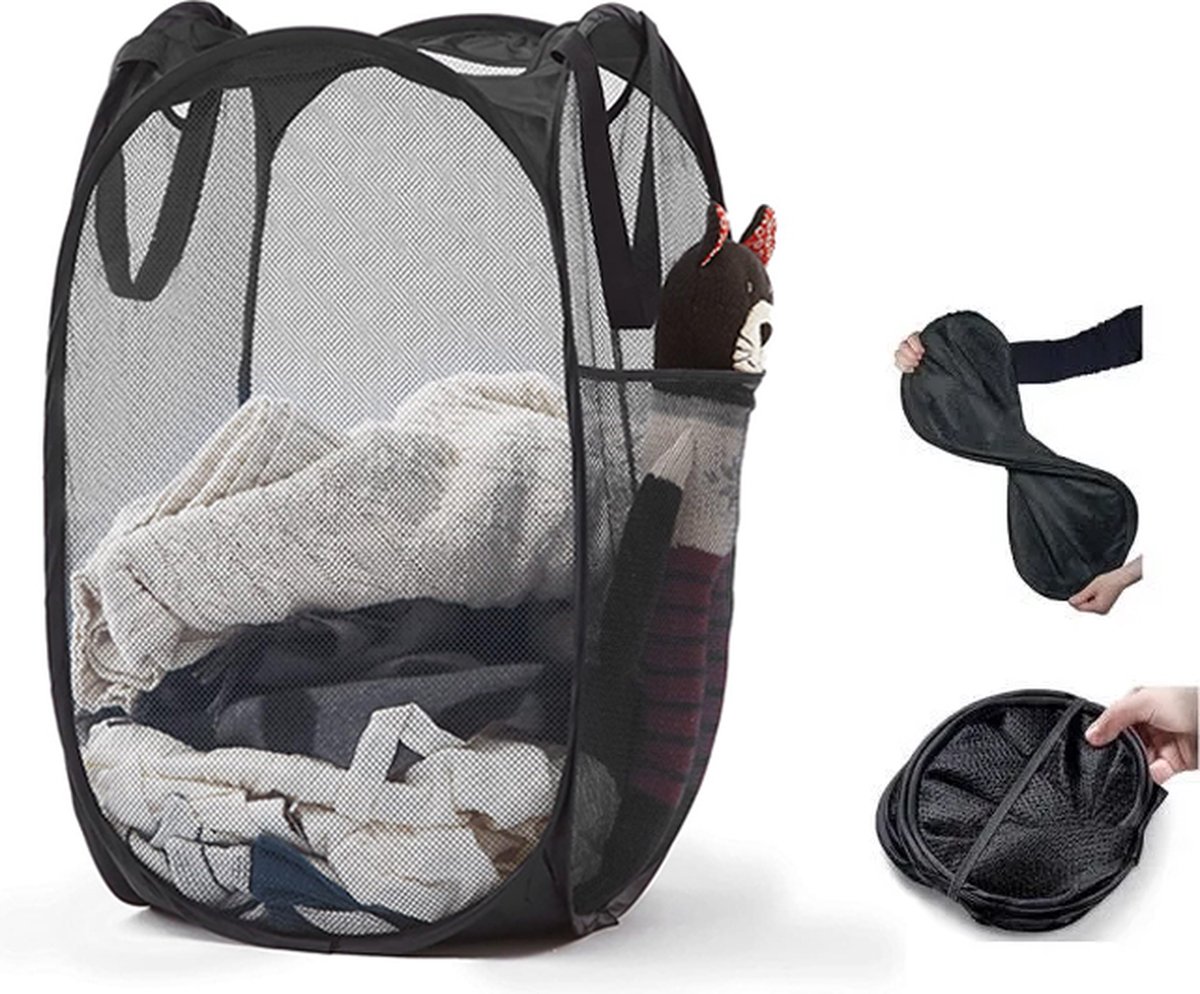 Goedkoopste Opvouwbare Wasmand - 60 x 30cm - Wasmanden - Gaas - Ademend - Duurzaam - Wassorteerder - Wasbox - Organizer Kleding - Laundry Basket - Vuile Klerenmand - Opbergmand - Wasmand Opvouwbaar - Zwart - Draagbaar - Ruimtebesparende Wasemmer