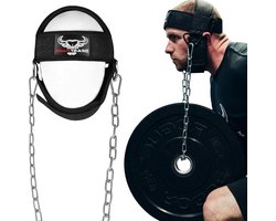 Hoofdharnas Nek Dippen Heavy Duty Lange Stalen Ketting Verstelbare Fitness Nek Harnas - Gewichtheffen Neopreen Gewatteerde Band - Weerstand Training Spierkracht Herstel Riem voor Mannen. nek trainer
