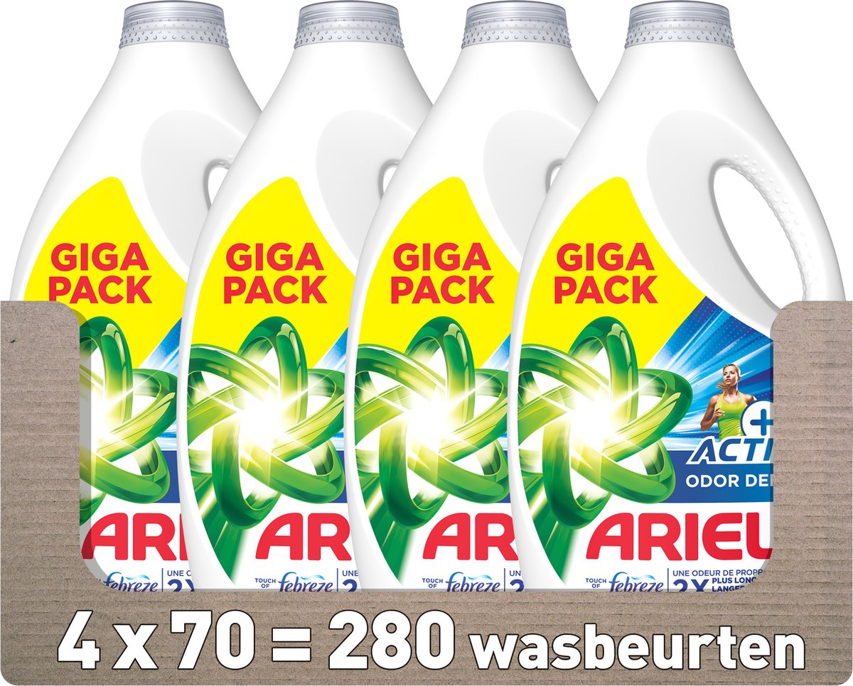 Goedkoopste Ariel Vloeibaar Wasmiddel Actieve Odor Defense - 4 x 70 Wasbeurten