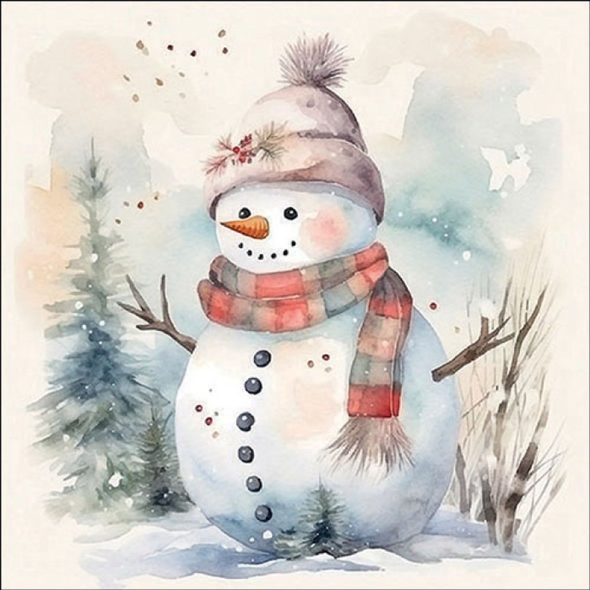 Ambiente - servetten - Snowman in nature - 33 x 33 cm