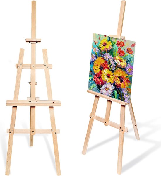 Schildersezel Grote houten ezel 150 cm - canvas standaard bruiloft ezels - verstelbare hoogte voor kinderen en volwassenen - grenen hout