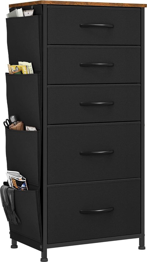YITAHOME Ladecommode, dressoir met zijzakken en haken, stof 4 laden met handgrepen, metalen frame, houten blad, voor slaapkamer, woonkamer, kinderkamer, hal, beige YITAHOME Ladecommode, dressoir met zijzakken en haken, stof 4 laden met handgrepen, metalen frame, houten blad, voor slaapkamer, woonkamer, kinderkamer, hal, beige
