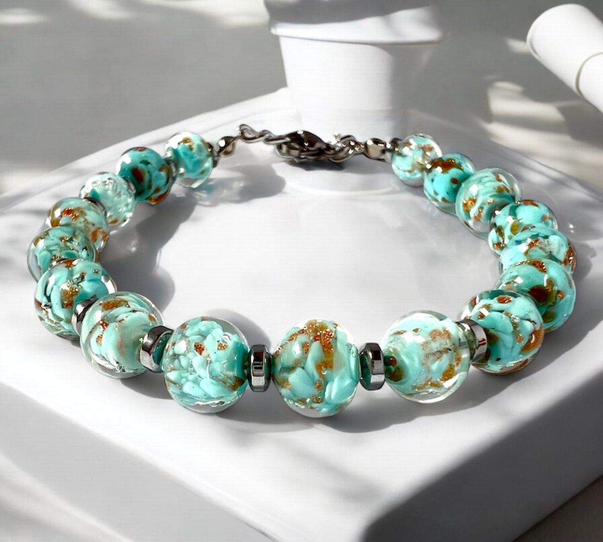Corte Murrina - Armband - Murano glas - Palermo Turchese – 21cm – Turqoise - Exclusief bij Bella Murano