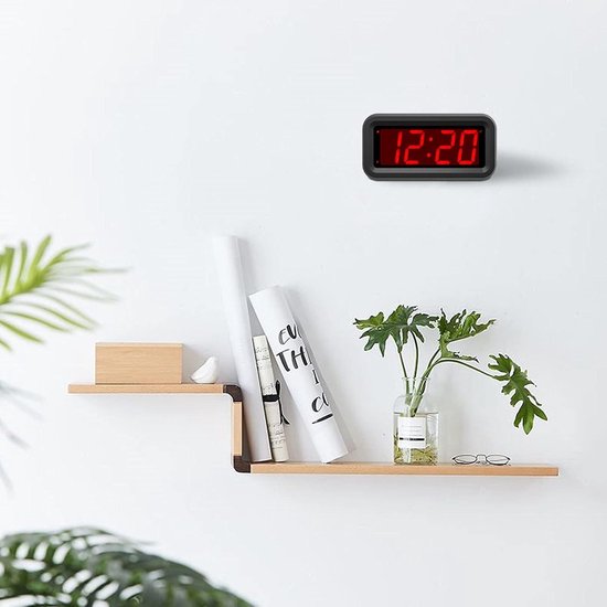 Wekker van hout, digitaal, met groot lcd-display, kleine tafelklok met