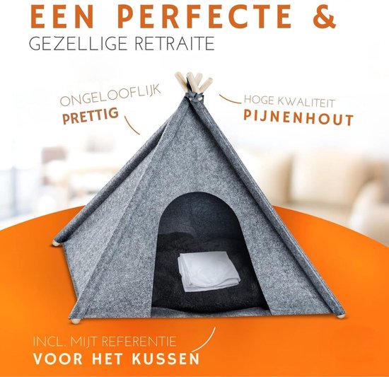 Kattentent - Huisdier tent - Dierenhuis Met Anti-mijt Overtrek - Kattenhol - Kattenhuis - Kattenmand - Dierentent - Katten Tipi Tent - Voor Binnen - 50 x 40 x 60 cm van Pawness — afbeelding 5