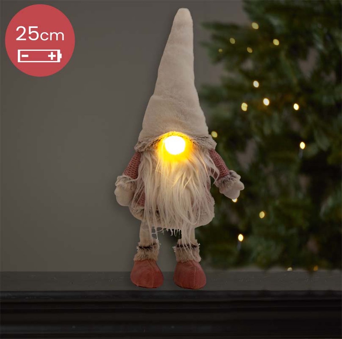 Lieve handgemaakte Gnoom wit/roze met lichtgevende neus - 30(44)cm