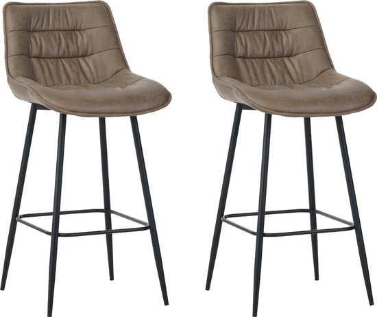 Colenis® - Tabouret de bar Manila - Set de 2 - Taupe - Tissu Microfibre - Sans Accoudoir
