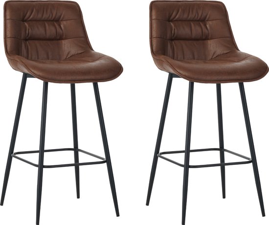 Colenis® - Tabouret de bar Manila - Set de 2 - Marron - Tissu microfibre - Sans accoudoir