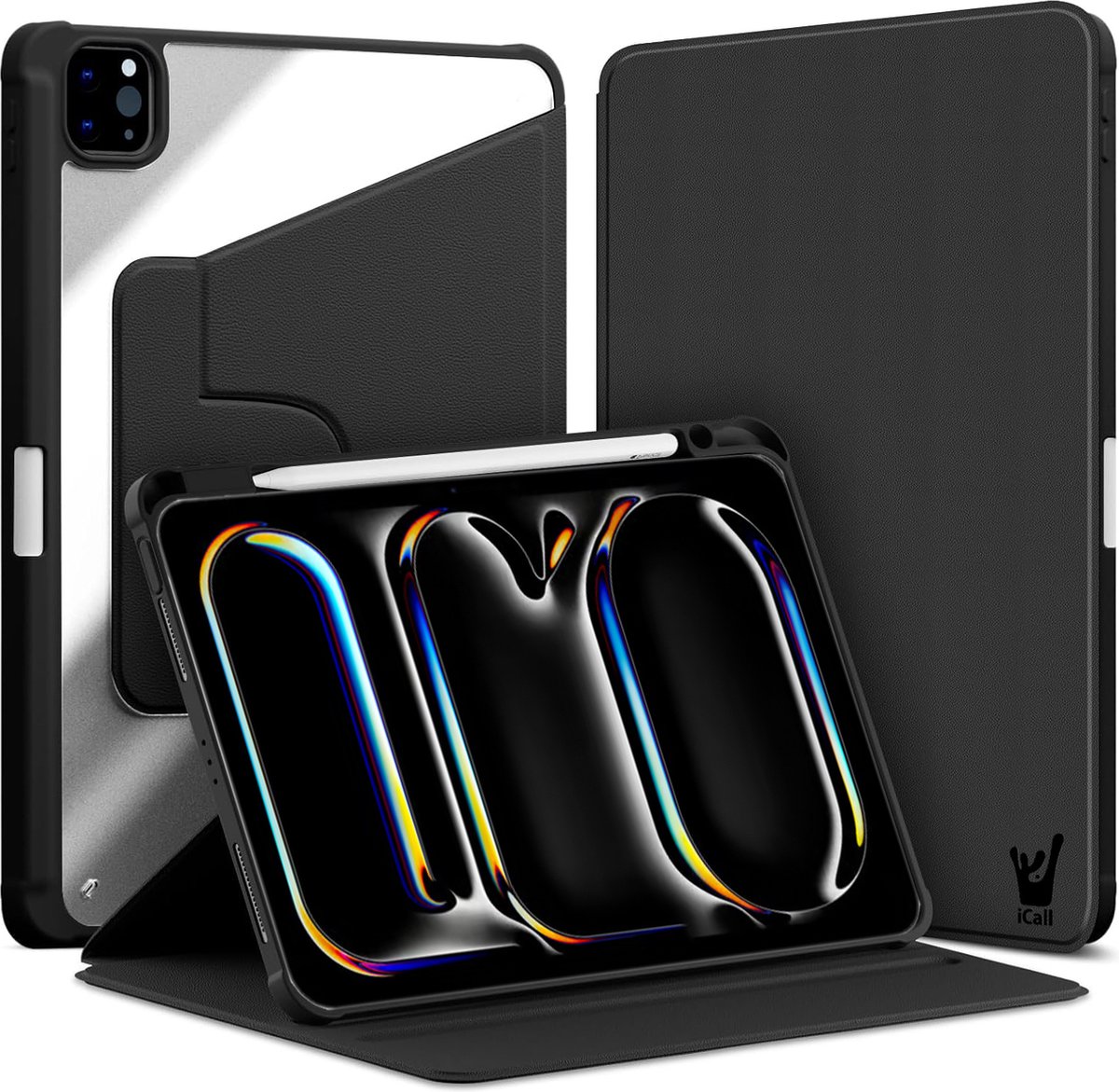 Hoes geschikt voor iPad Pro 13 inch 2024 - Book Case Premium Sleep Cover Kunstleer 360 Graden Draaibaar met Auto/Wake Functie en Pencilhouder - Zwart