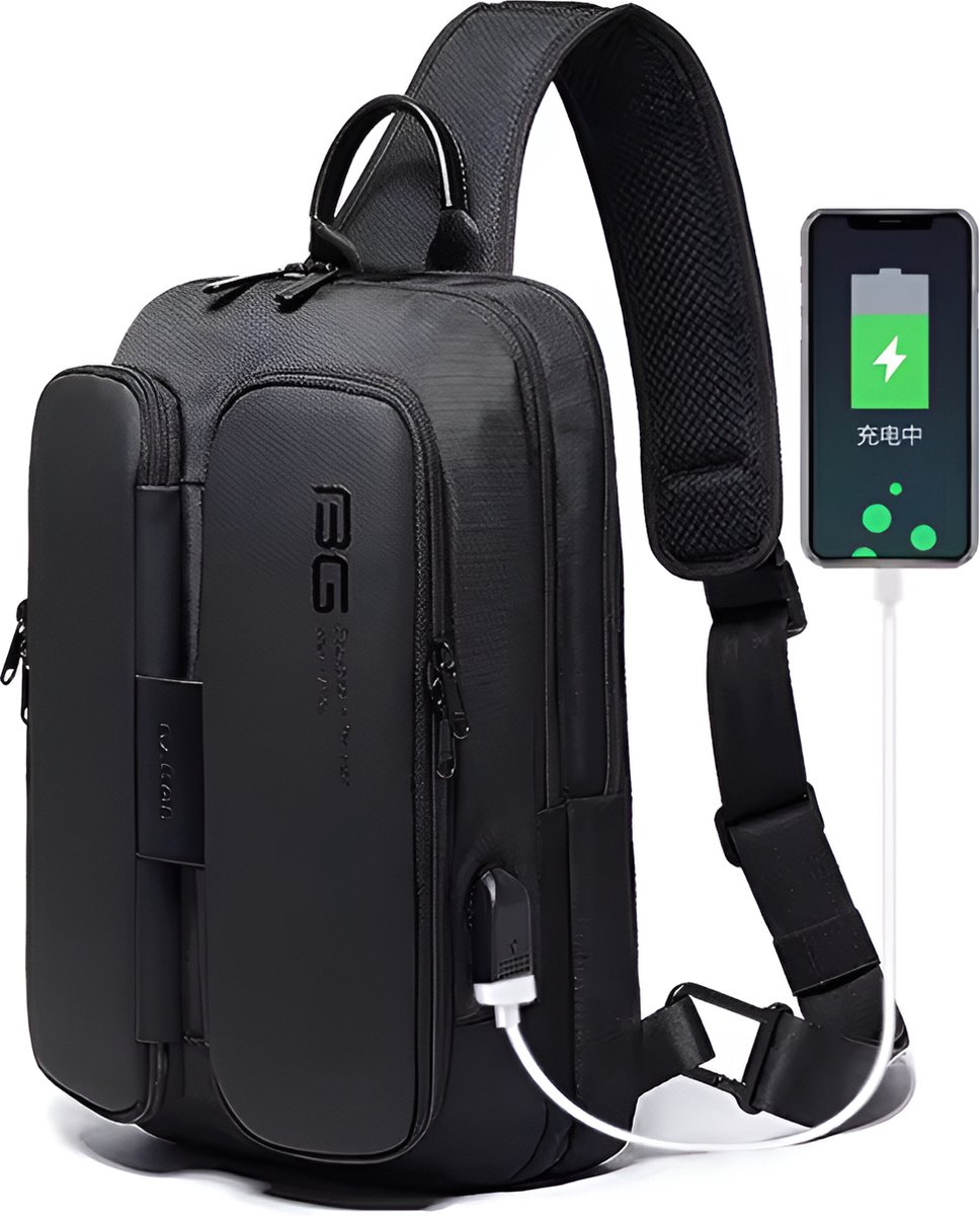 CarryQuest® - Mannen Borst Pack Casual Crossbody Tas - Oxford Stof - USB Oplaadpoort - Anti-diefstal Vak - Zwart