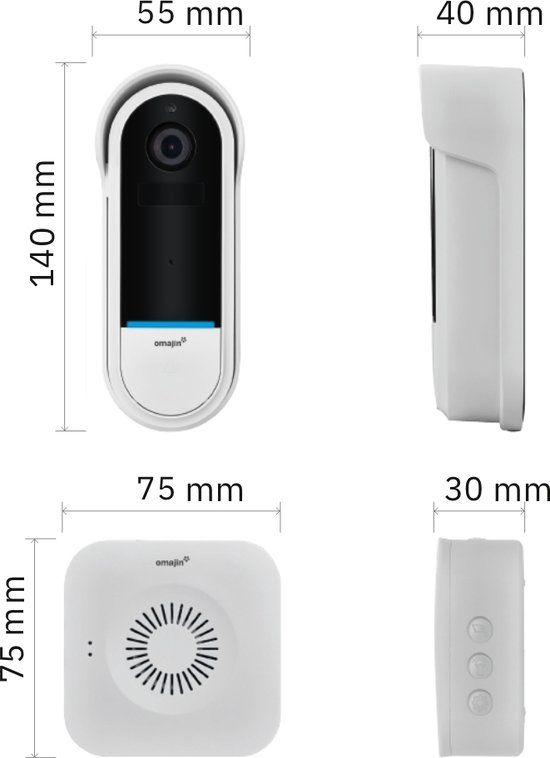omajin Slimme Deurbel - HD - incl. Chime - Tweewegsgesprek - Waterdicht - Bewegingsdetectie - incl. 64 MicroSD - Wit — afbeelding 5