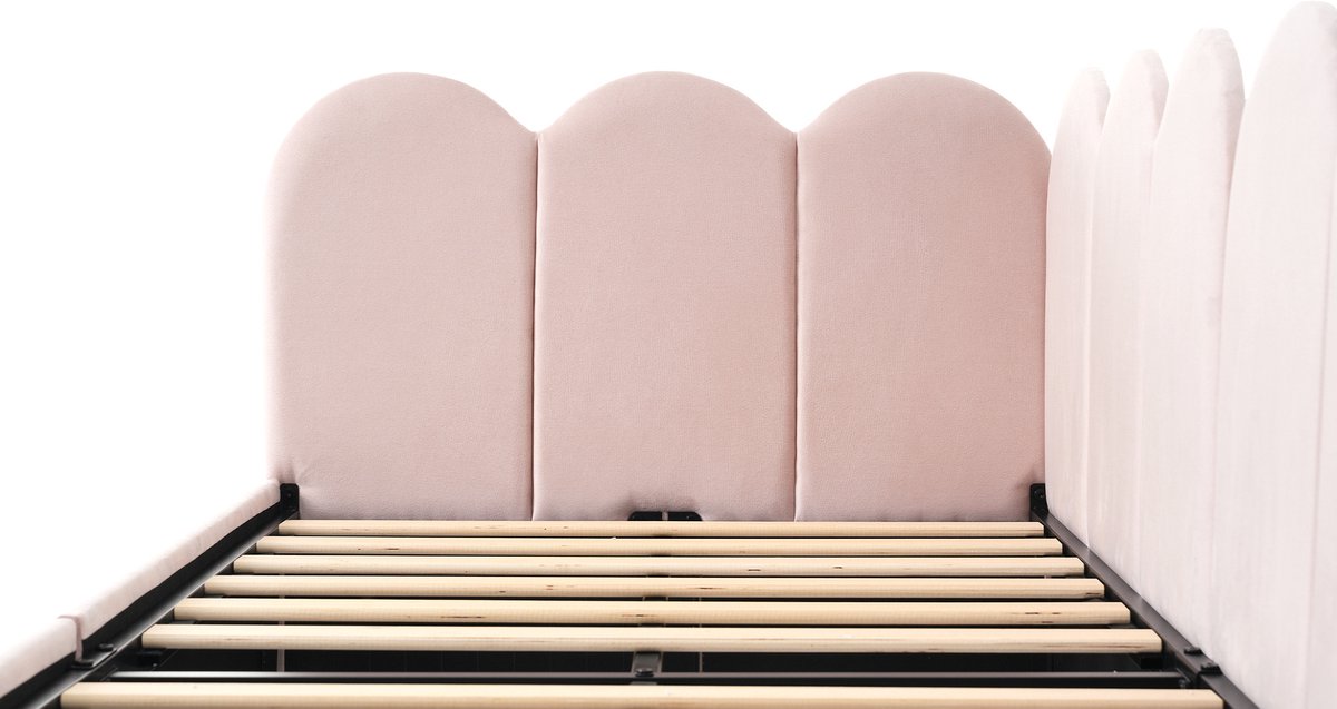 Gestoffeerd bed Eenpersoonsbed Opbergbed met Lades Fluwelen slaapbank 90x200cm Jeugdbed en volwassen bed met Vlak noedelsframe, Roze (zonder matras) — cadeau in Cadeau-ideeën - foto 7