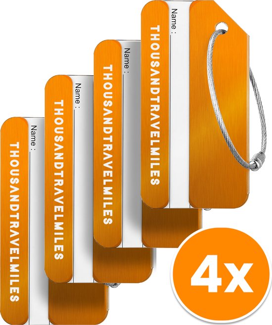 Foto: Bagagelabel oranje 4 stuks kofferlabel aluminium reisaccessoires kofferlabels bagagelabels voor koffers luggage tag kofferlabel bagagelabel