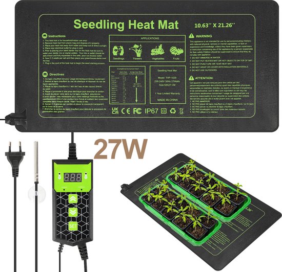 Foto: Verwarmingsmat 27w met thermostaat en sensor waterdicht hittebestendig ip67 f c graden weergave voor planten terrarium zaden reptiel 20 5 x 10 inch zaailing ontkieming amfibie n brouwerij 1 in 1