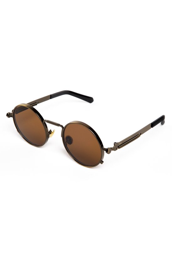 KIMU Ronde Zonnebril Hipster - Brons Montuur Rond - Donkerbruine Glazen - Vintage Retro Hippie Bronzen Motor Brilletje Festival van Merkloos — afbeelding 3