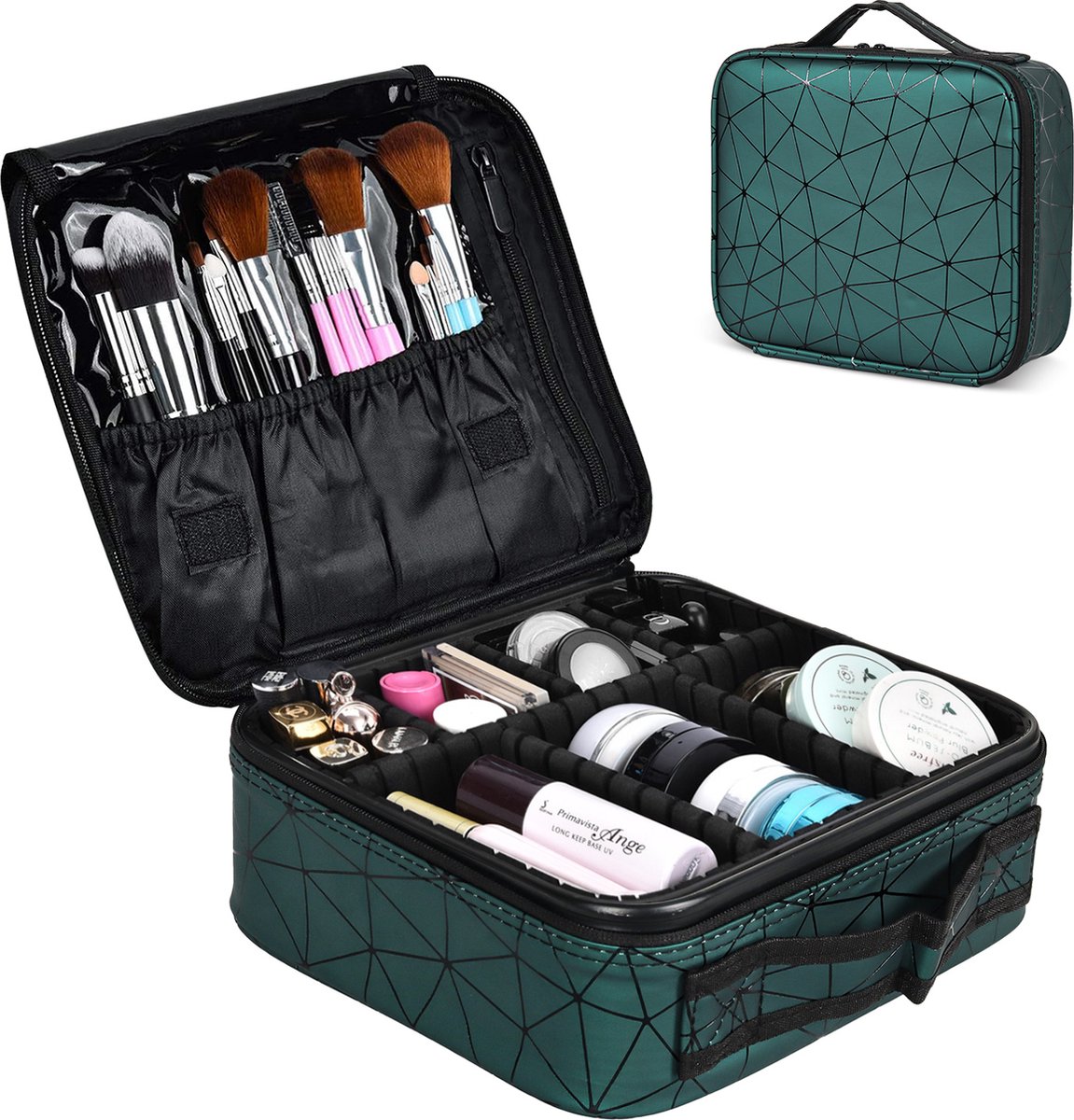 CALIYO Make-up Tasje – Professionele Make-up Organizer – Waterdichte Cosmetica Opbergdoos – Reistas met Verstelbare Vakken - Groente