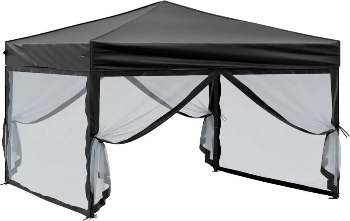 Partytent opvouwbaar - Paviljoen - 3x3 - Easy up - Waterdicht - met Zijwanden - Weerbestendig - Zwart