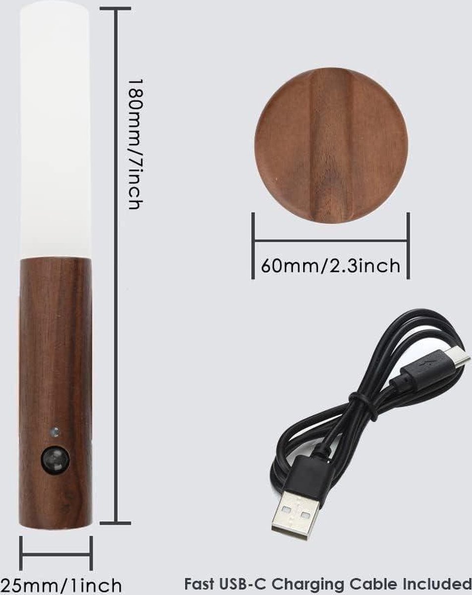 LED Sensor Wandlamp - Draagbaar - Oplaadbaar - Nachtlampje met Magnetische Basis - Indoor Gebruik - 1 Pack Walnoot Hout — cadeau in Wonen & Interieur - foto 8