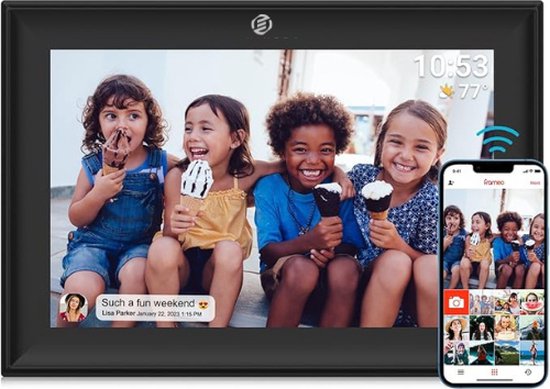 Foto: Equivera digitale fotolijst fotokader touchscreen uploaden via app 32 gb geheugen wifi 10 1 inch hd