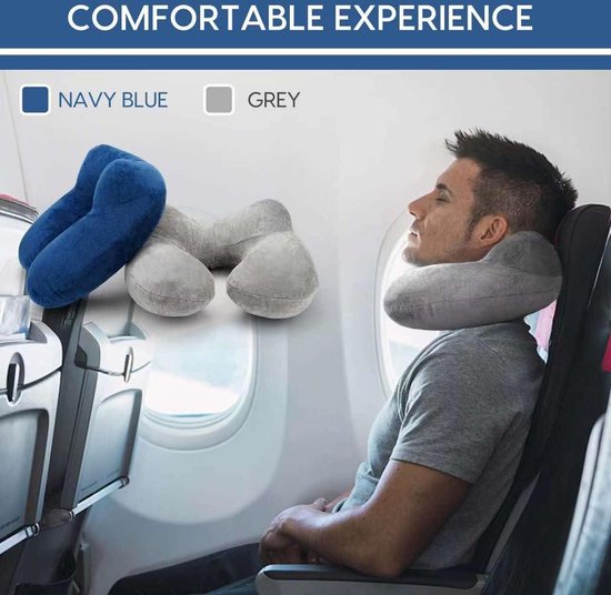 Oreiller de voyage Opblaasbaar - Oreiller d'avion portable en velours doux pour le soutien du cou - Comprend une housse lavable Oreiller de cou Avion