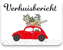 Studio Juulz - Verhuiskaart 25 x ROOD KEVER AUTO MET PLANTJES | Volkswagen | Verhuiskaarten | Verhuizen | Adreswijziging | Verhuisbericht | Nieuw huis | Samenwonen | Lief | Modern | Huisje | A6 | rood