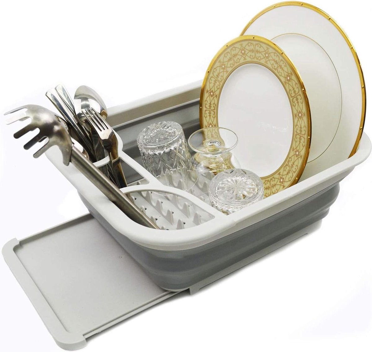 Goedkoopste Opvouwbaar kunststof afdruiprek - droogrek set - serviesgoed organizer - keuken opbergbak - ruimtebesparend - grijs