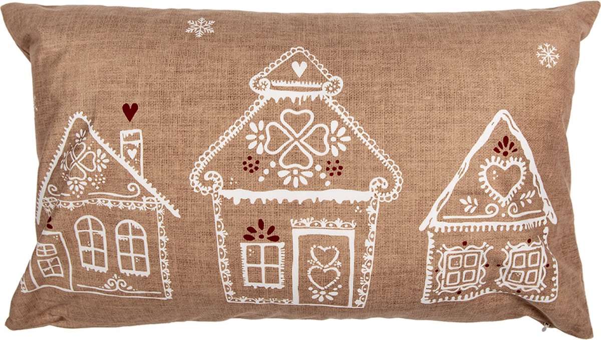 Clayre & Eef Kussenhoes 30x50 cm Bruin Polyester Gingerbread house