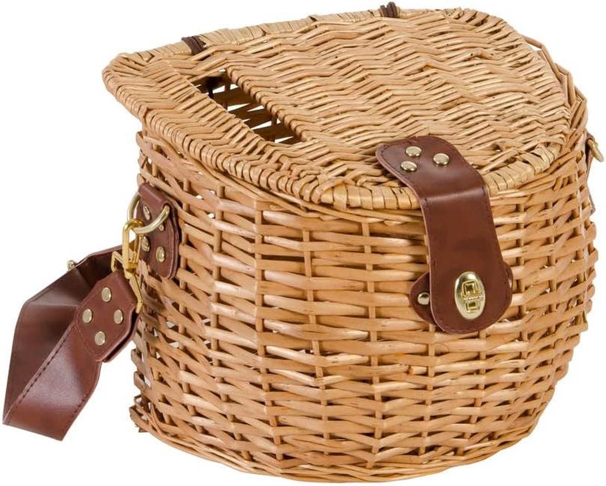 Rieten mand met deksel - schouderriem - afmetingen 30 x 20 x 24 cm