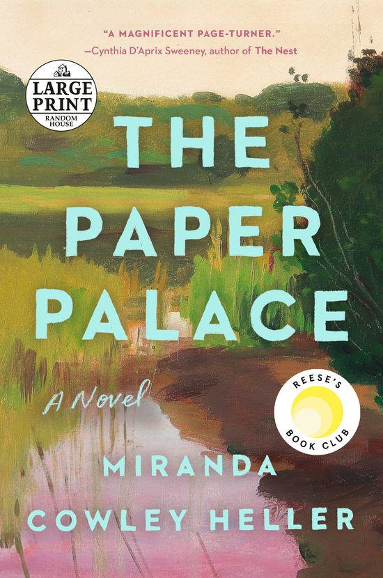 Boekcover The Paper Palace, een roman, met tekst en een waterlandschap met bomen.