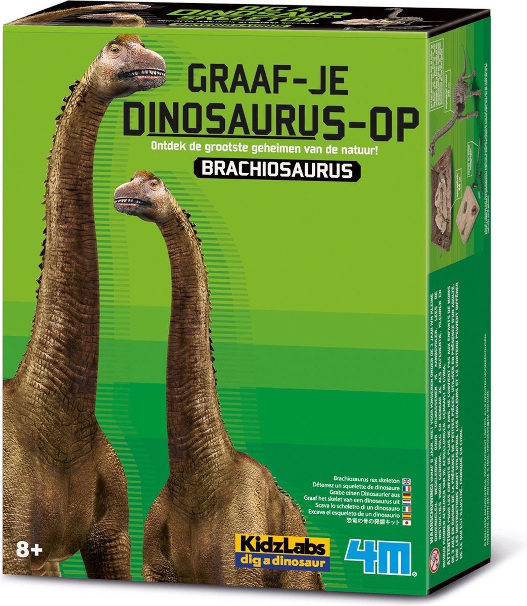 4M Graaf je Dino op - Brachiosaurus - Opgraafkit En Modelbouw Skelet - KidzLabs - 7+